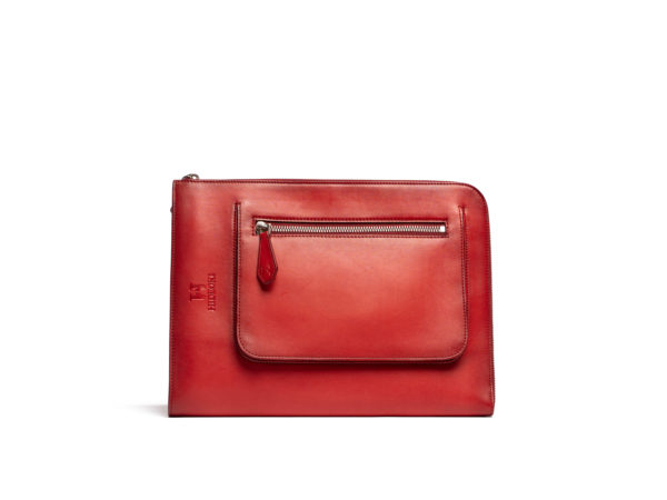 Red Leather Portfolio with Pocket