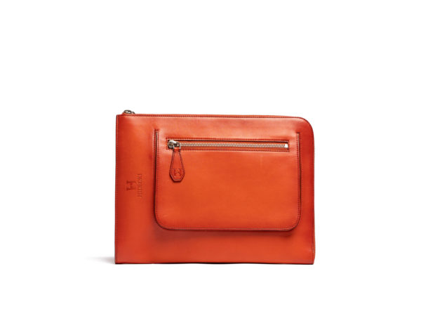 Orange Leather Portfolio with Pocket