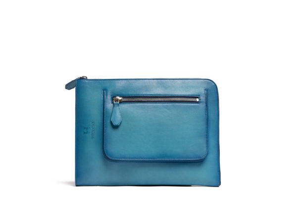 Turquoise Leather Portfolio with Pocket