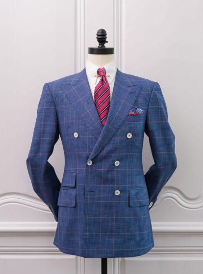 Blue Plaid with Pink Windowpane Double Breasted Peachtree Jacket