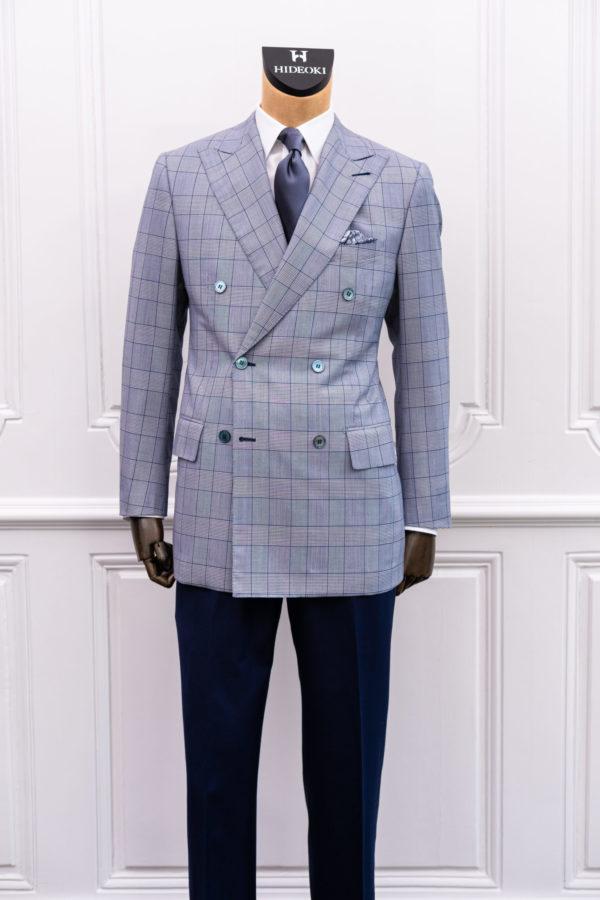 Blue White Check Peachtree Double Breasted Jacket with Navy Trouser