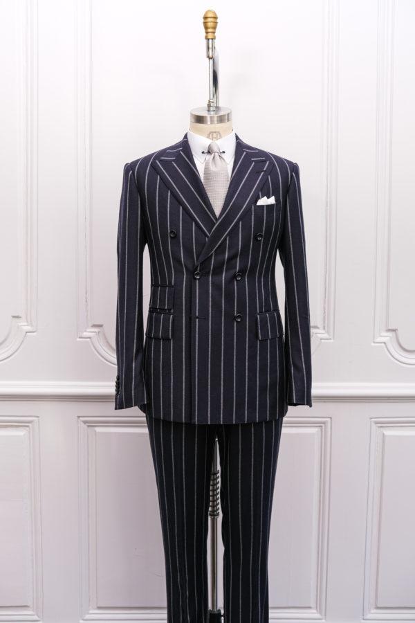 Navy Chalk Stripe Flannel Double Breasted Peachtree Suit