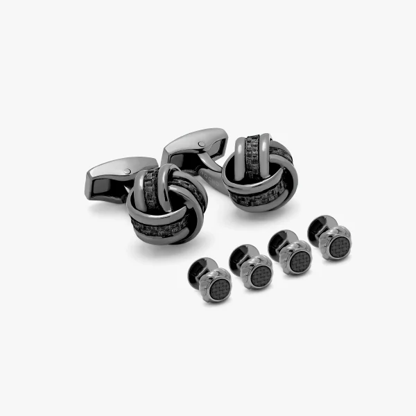 Carbon Knot Cufflinks and Stud Set